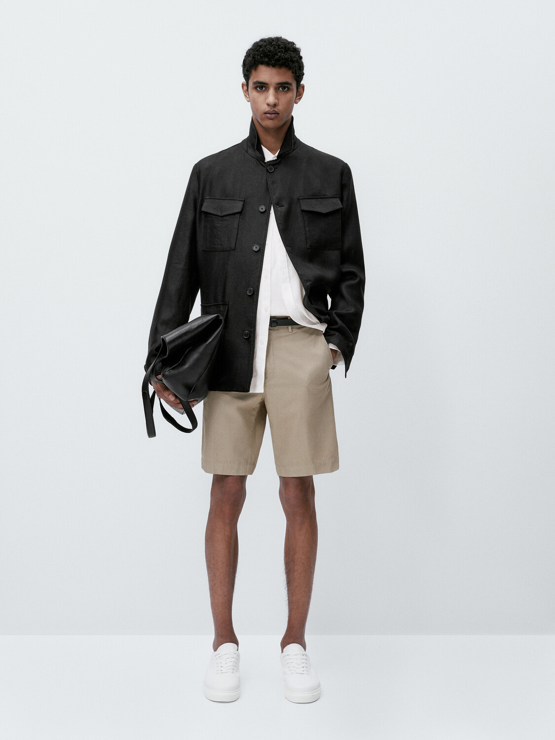 

Шорты-бермуды из хлопка из микротаржи Massimo Dutti, бежевый