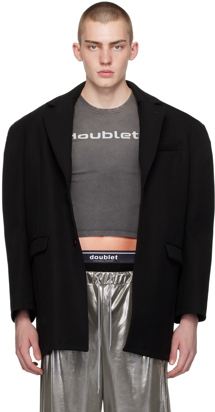 

Черный пиджак с плечами в форме робота Doublet