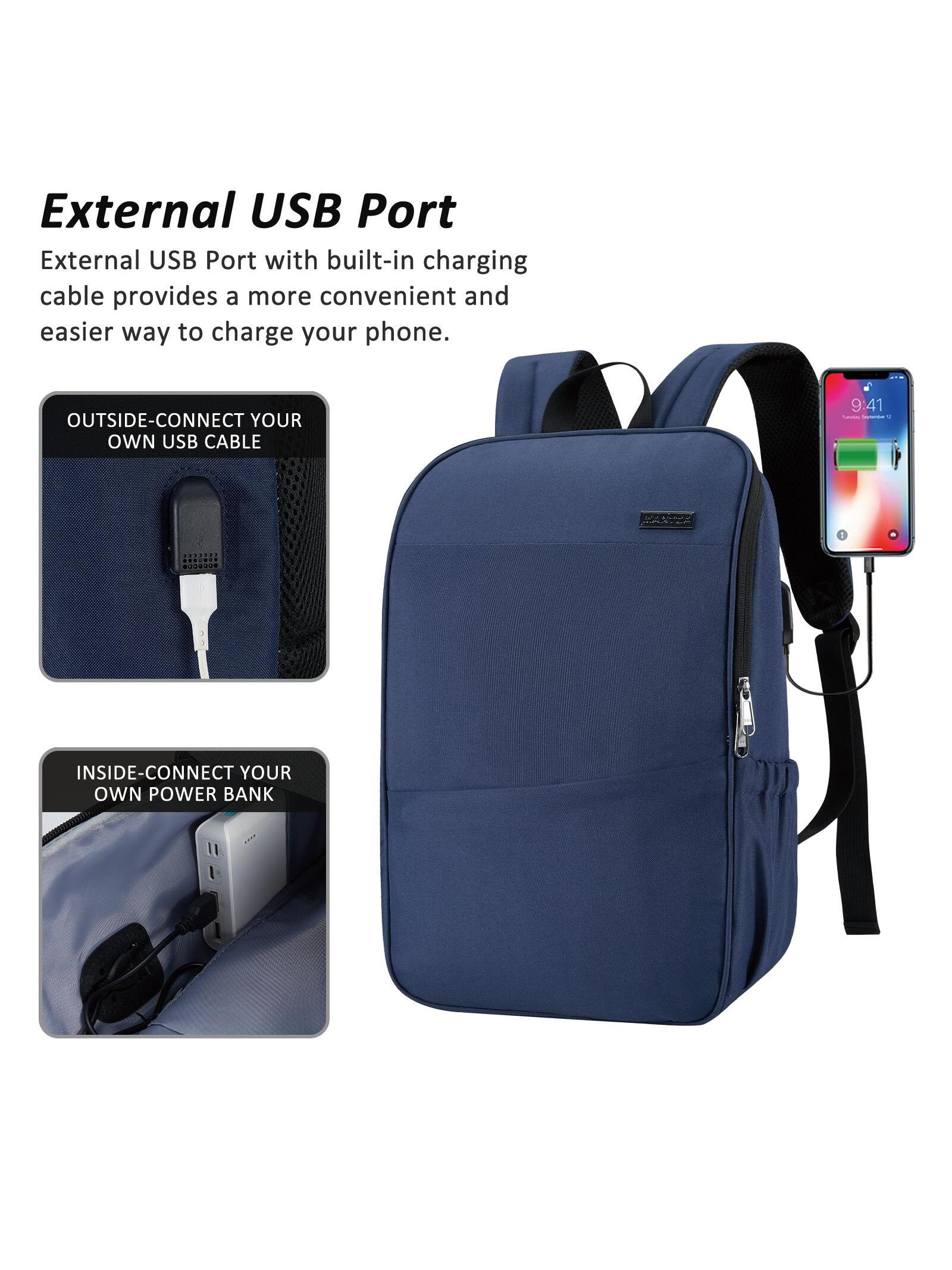 MAXTOP Рюкзак для ноутбука для студенческого компьютера с глубоким хранением и USB-портом для зарядки Подходит для 16-дюймового ноутбука, темно-синий