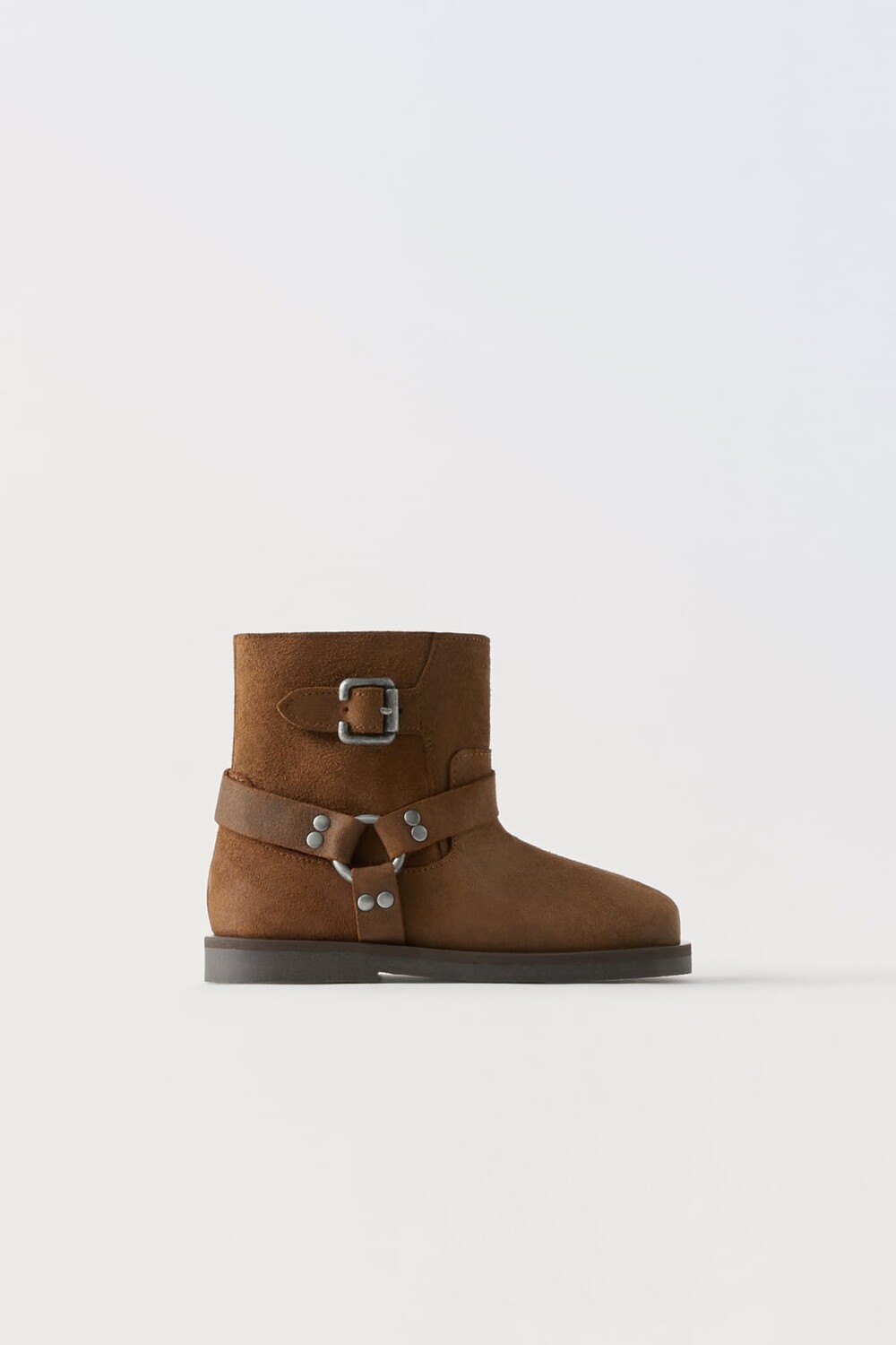 Кожаные байкерские ботинки ZARA, коричневый