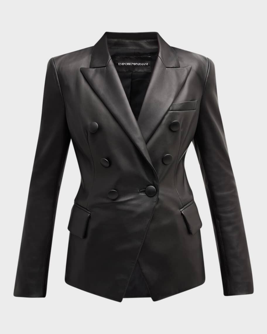 

Двубортный блейзер из кожи наппа Emporio Armani