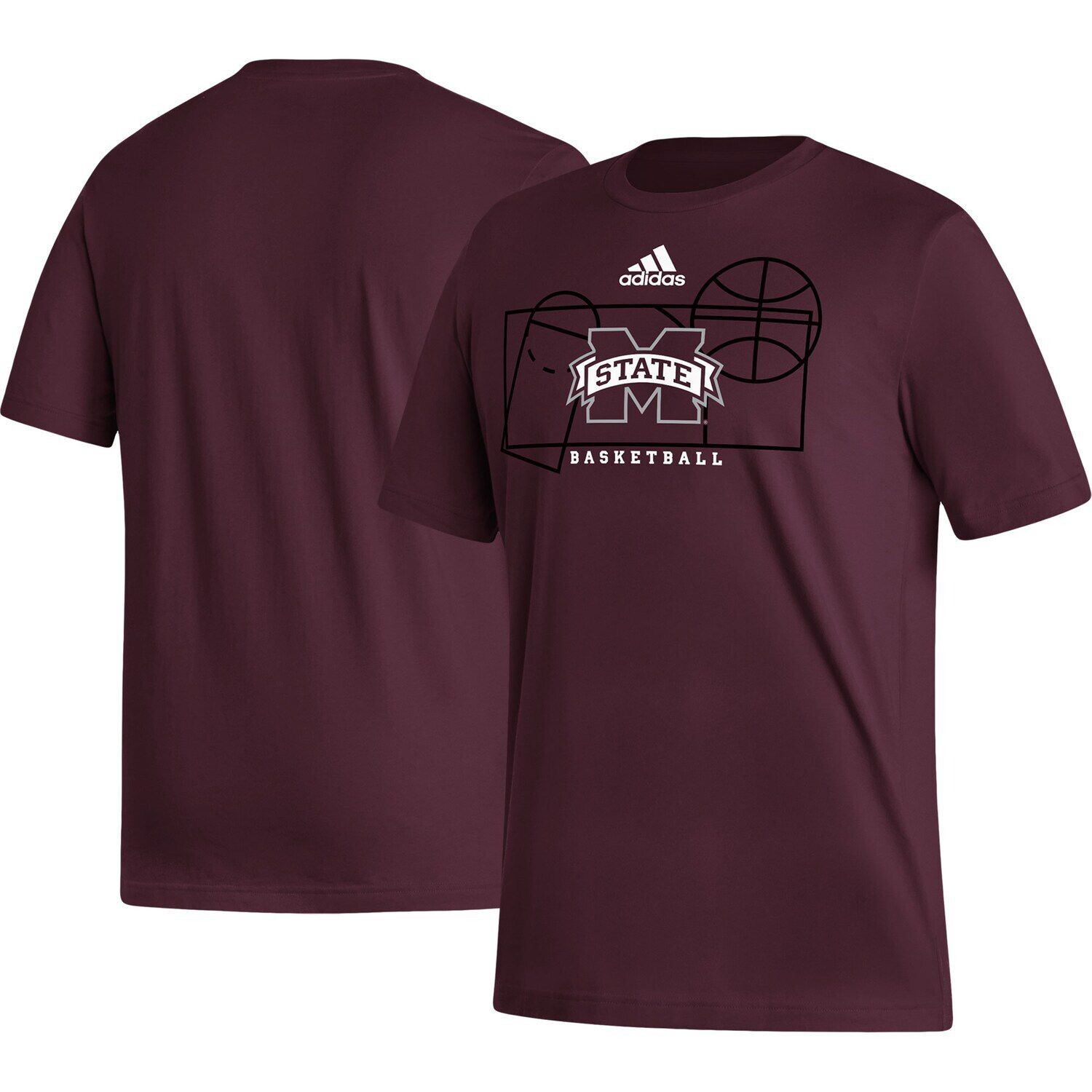 

Мужская темно-бордовая футболка Mississippi State Bulldogs Basketball Court Fresh adidas, Красный