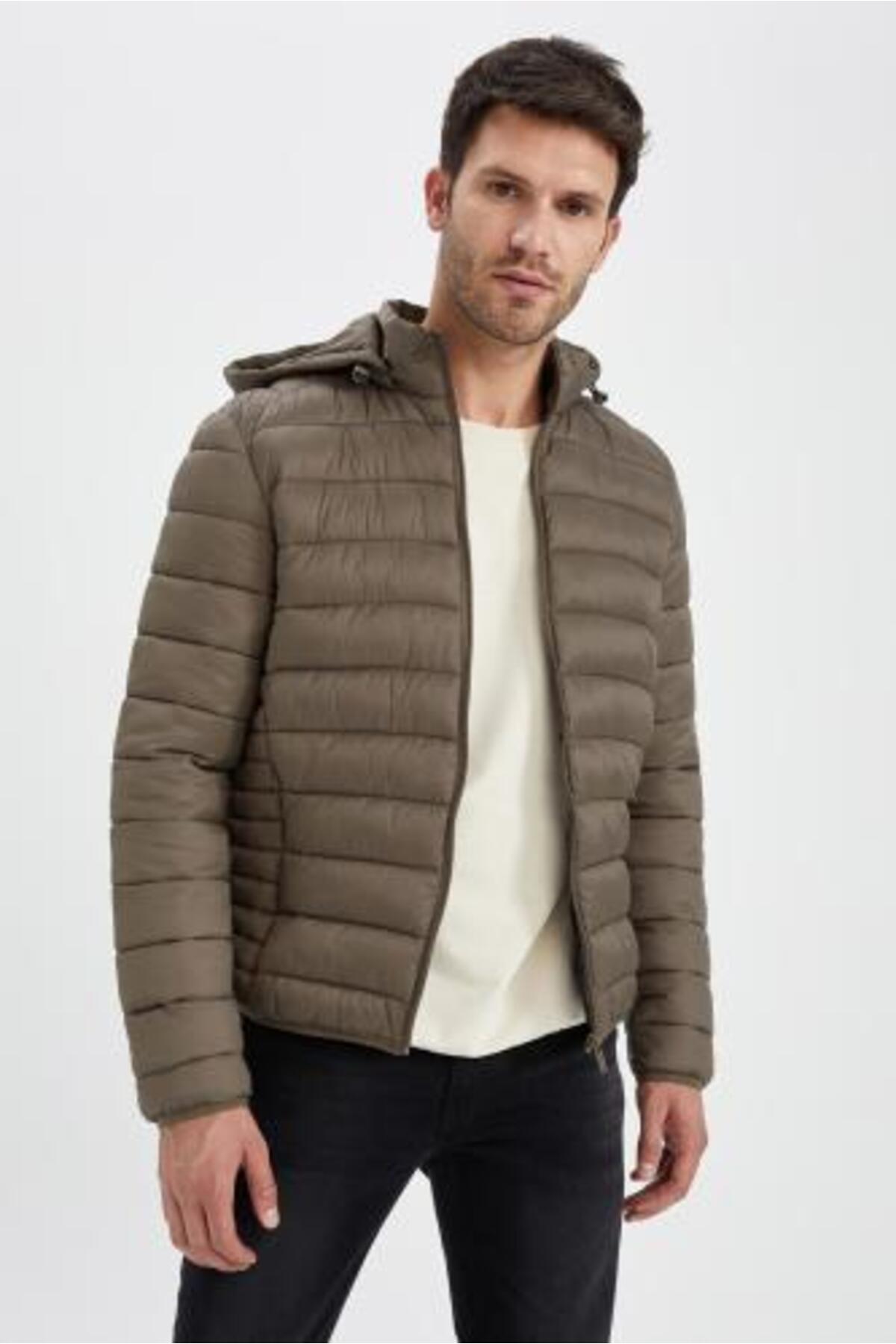 Водоотталкивающая куртка-пуховик с капюшоном и термоизоляцией Slim Fit DeFacto, хаки куртка slim fit defacto серый