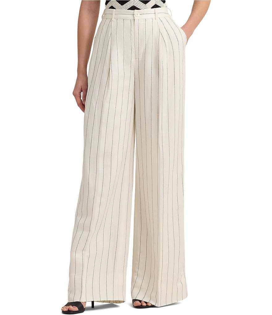 Lauren Ralph Lauren Широкие льняные брюки с высокой посадкой, слоновая кость
