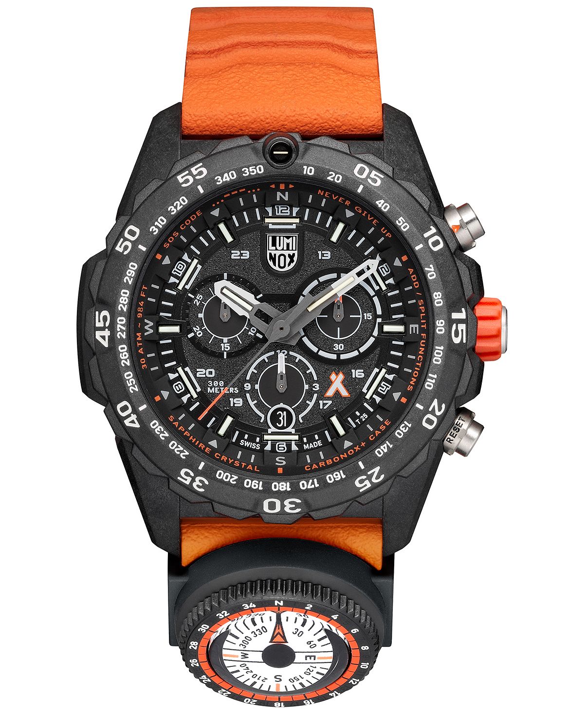 Мужские швейцарские часы с хронографом Bear Grylls Survival Master Series Compass, оранжевые часы с резиновым ремешком, 45 мм Luminox наручные часы luminox xb 3797 km bear grylls survival land 3780 series