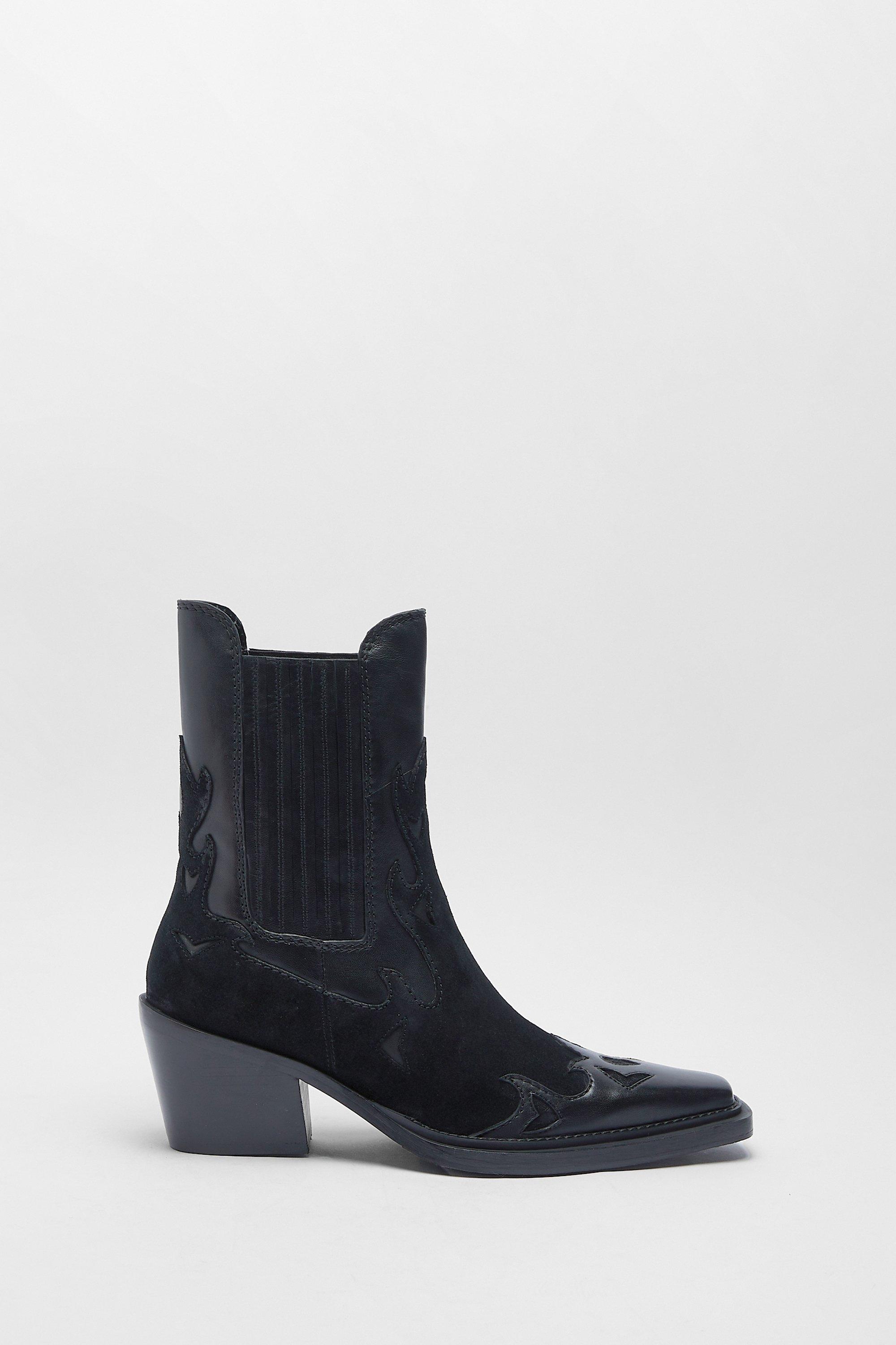 Замшевые ботинки в стиле вестерн с контрастным принтом до щиколотки Warehouse, черный цена и фото