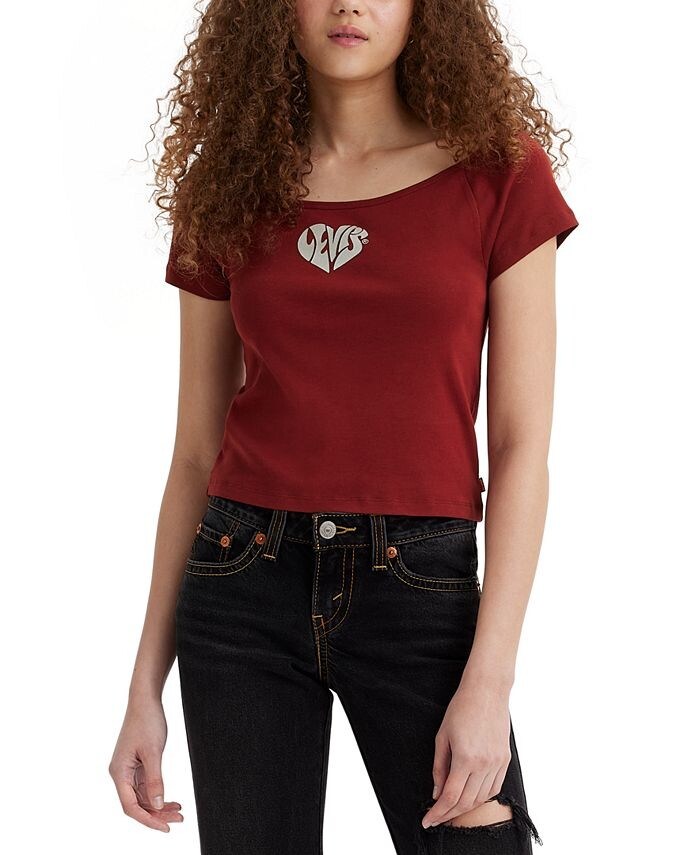 

Женская хлопковая футболка с короткими рукавами и рисунком Babe Levi's, красный