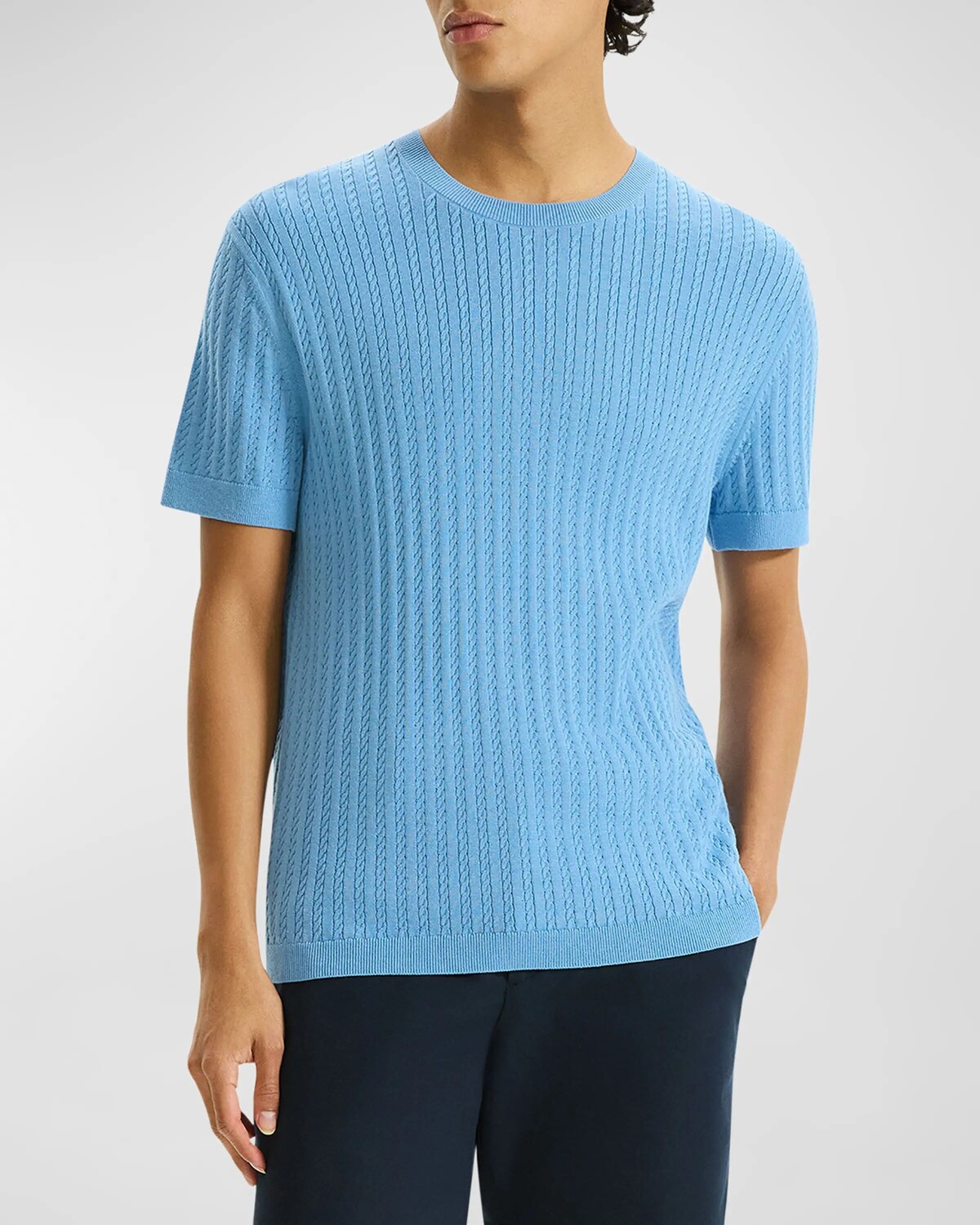 

Мужская мягкая футболка косой вязки Theory, цвет Powder Blue