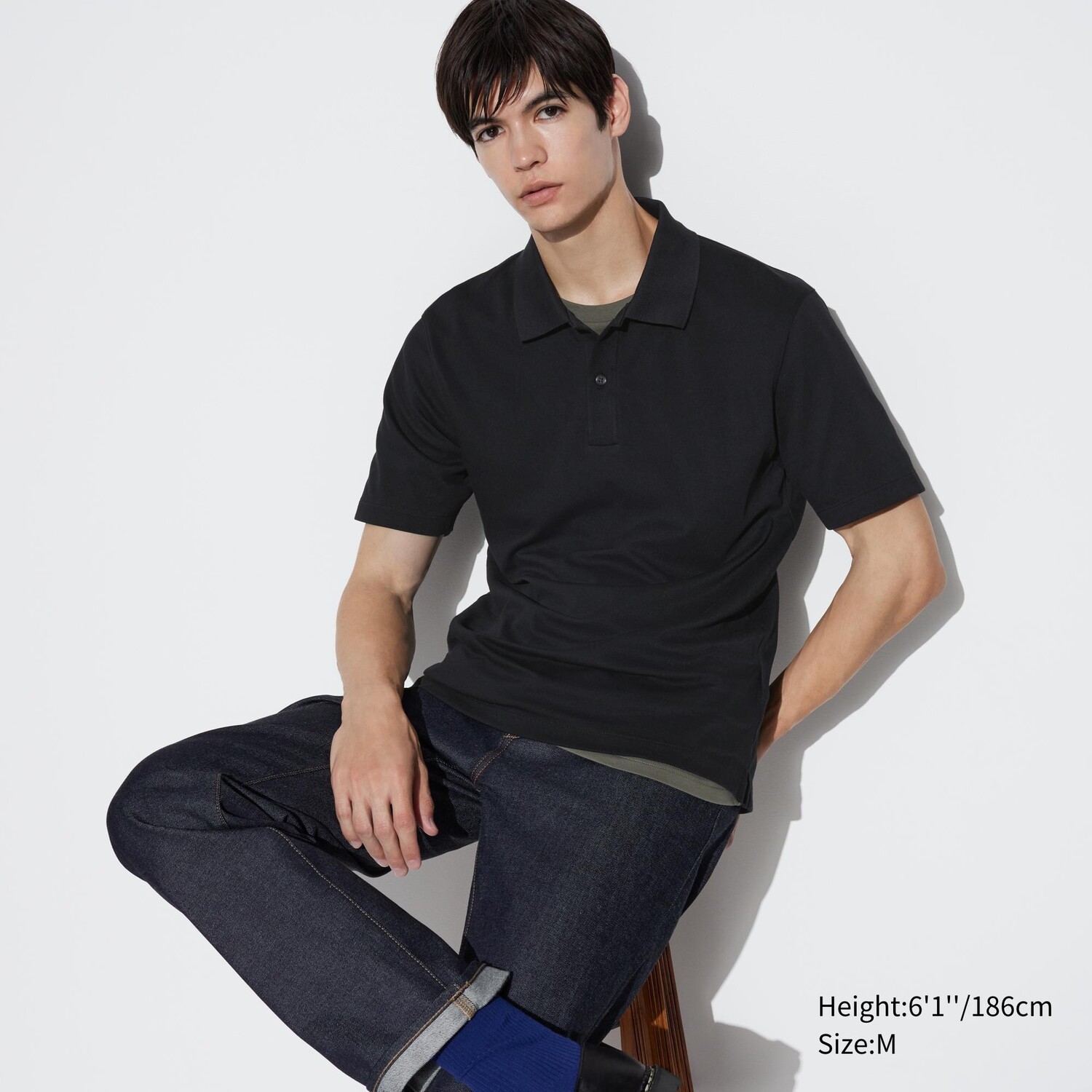 

Поло из хлопкового пике airism UNIQLO, черный
