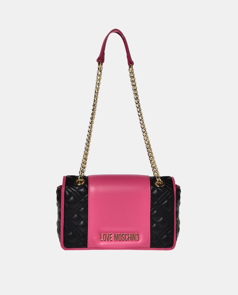 Двухцветная черно-розовая стеганая сумка на плечо с аппликацией Love Moschino Love Moschino, мультиколор чехол книжка черный для honor x7a хонор икс 7а с окошком с отделением для карты магнитной застежкой и подставкой