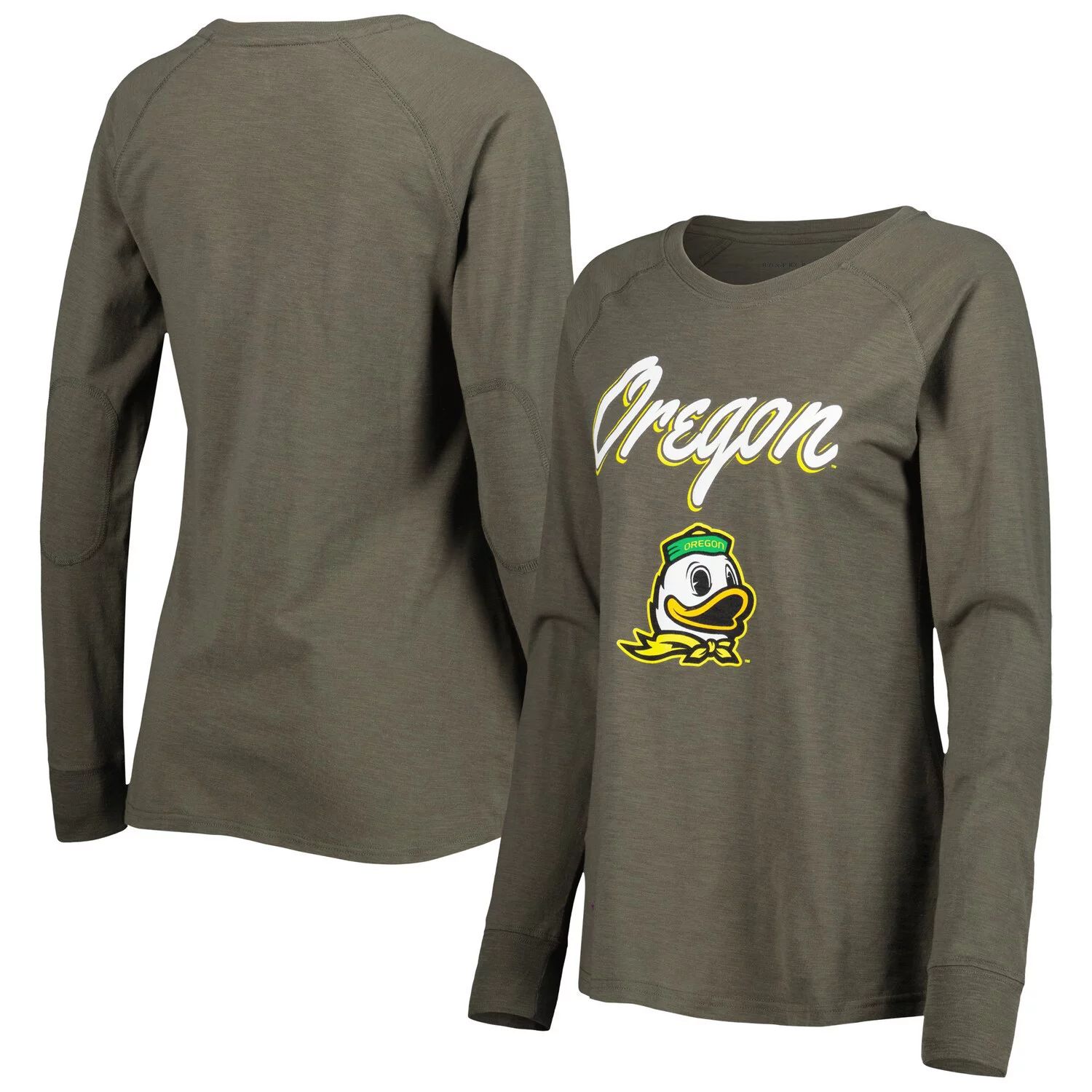 Женская оливковая футболка Oregon Ducks Payton с нашивкой на локте Slub реглан с длинными рукавами