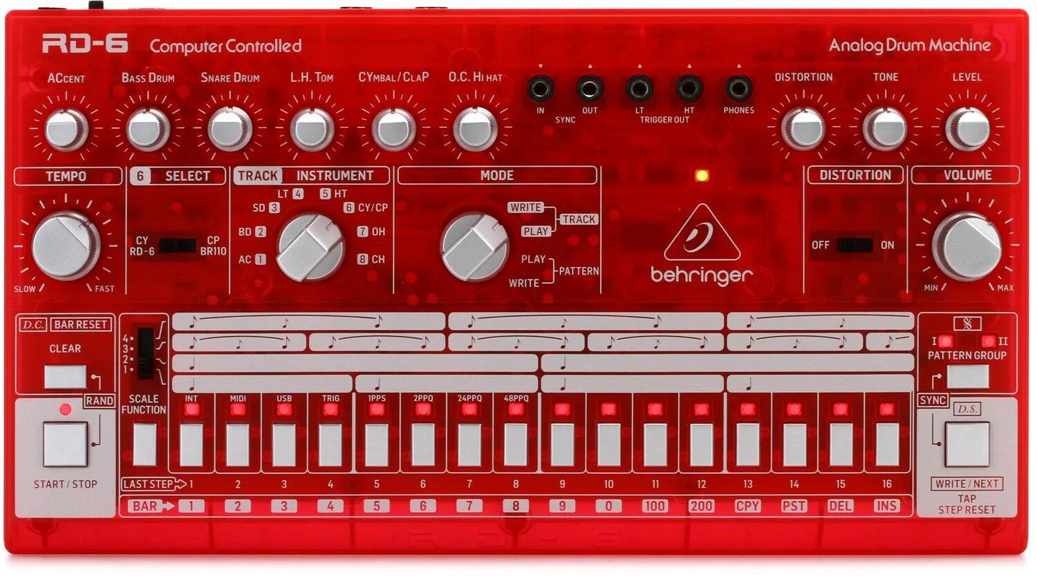 

Аналоговая драм-машина Behringer RD-6-SB — красный полупрозрачный