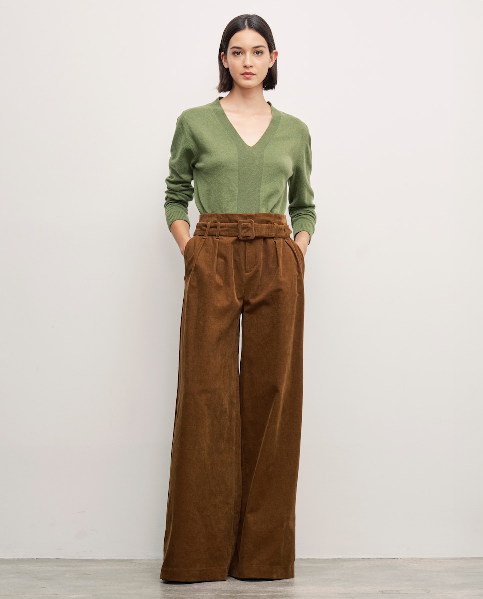 Женские вельветовые брюки-палаццо с поясом Lasserre, коричневый