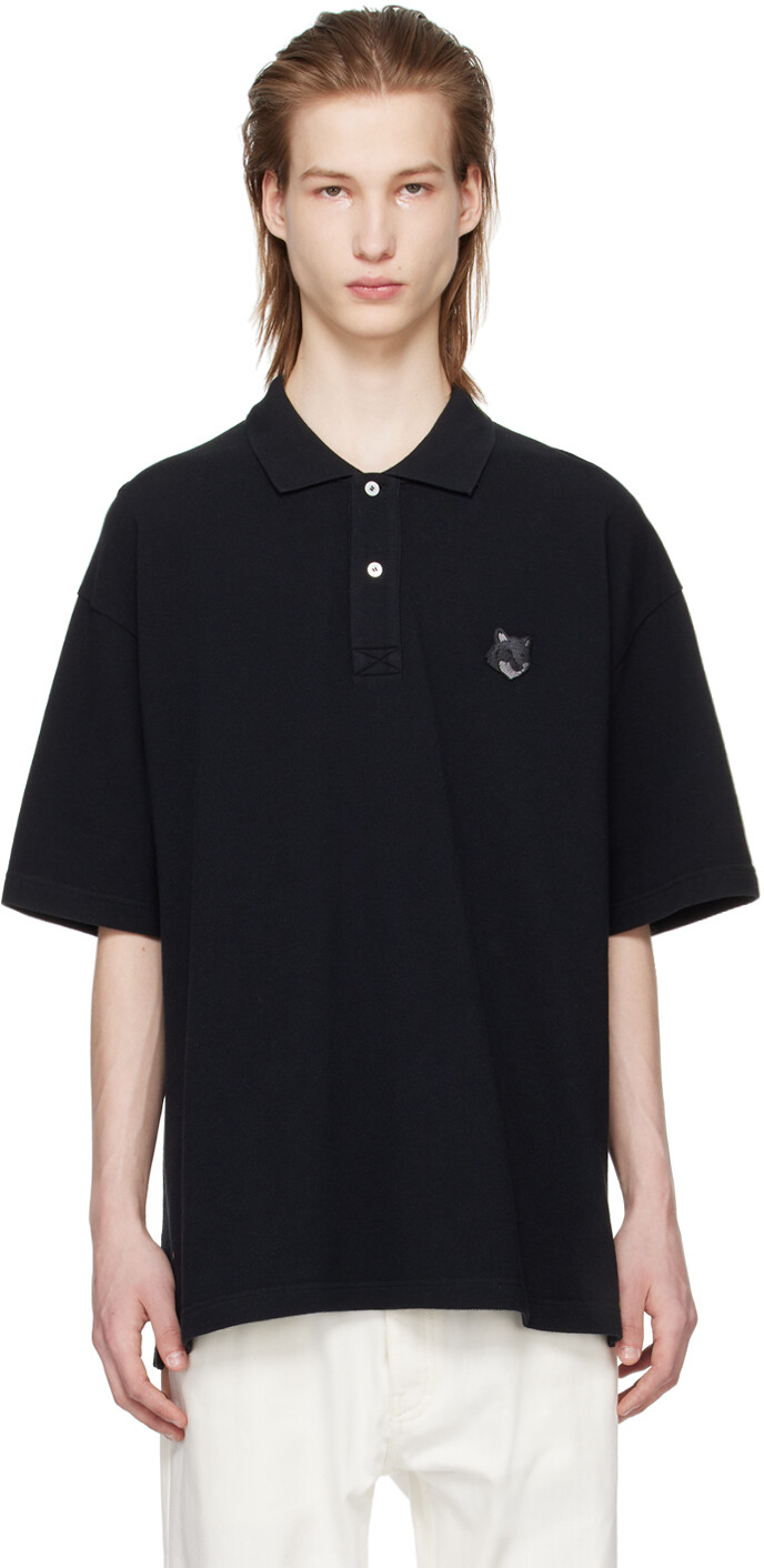 

Черная футболка-поло с головой лисы Bold Maison Kitsune, цвет Black