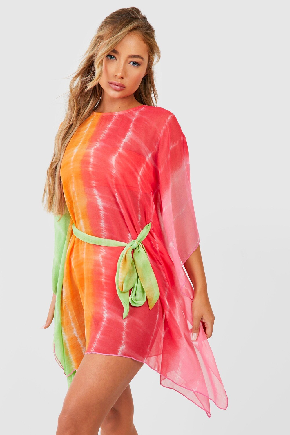 

Мини-пляжный кафтан с поясом и поясом Tie Dye boohoo, зеленый