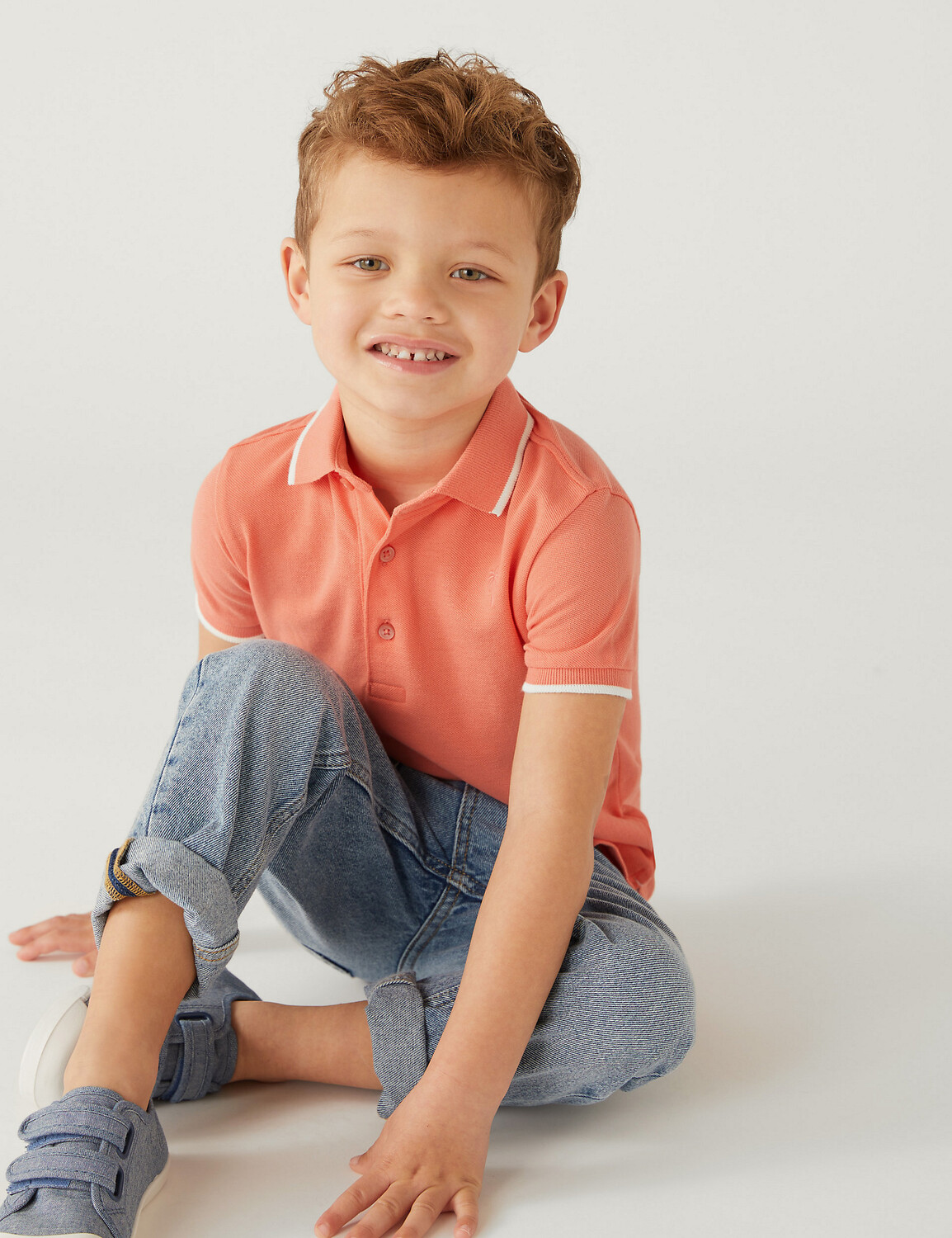 

Рубашка-поло из чистого хлопка (2–8 лет) Marks & Spencer, апельсин