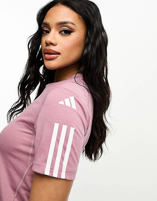 

Розовая футболка из технического хлопка с 3 полосками adidas Training, Розовый