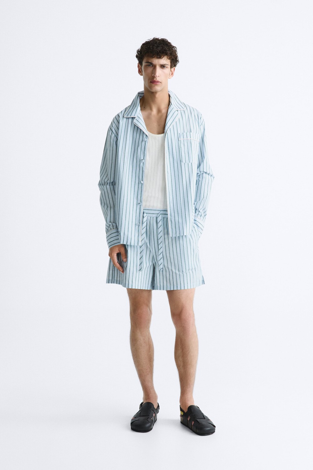 

Рубашка из поплина в полоску Zara, небесно-голубой
