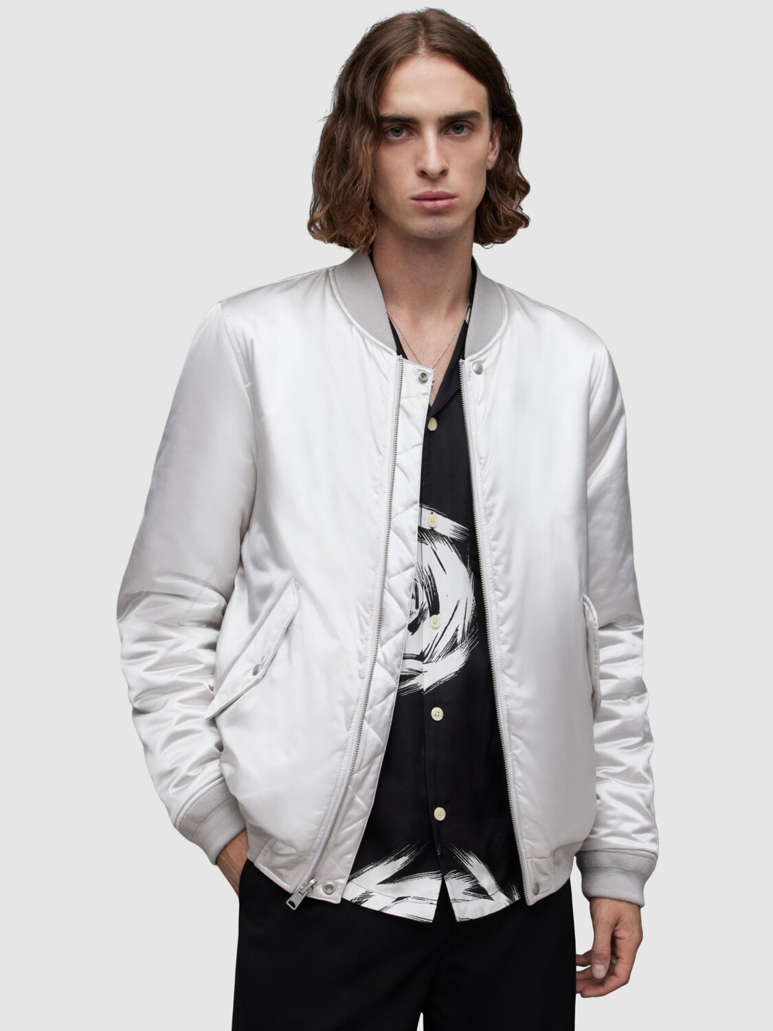 

Двусторонний бомбер Eris AllSaints, серебристый/черный