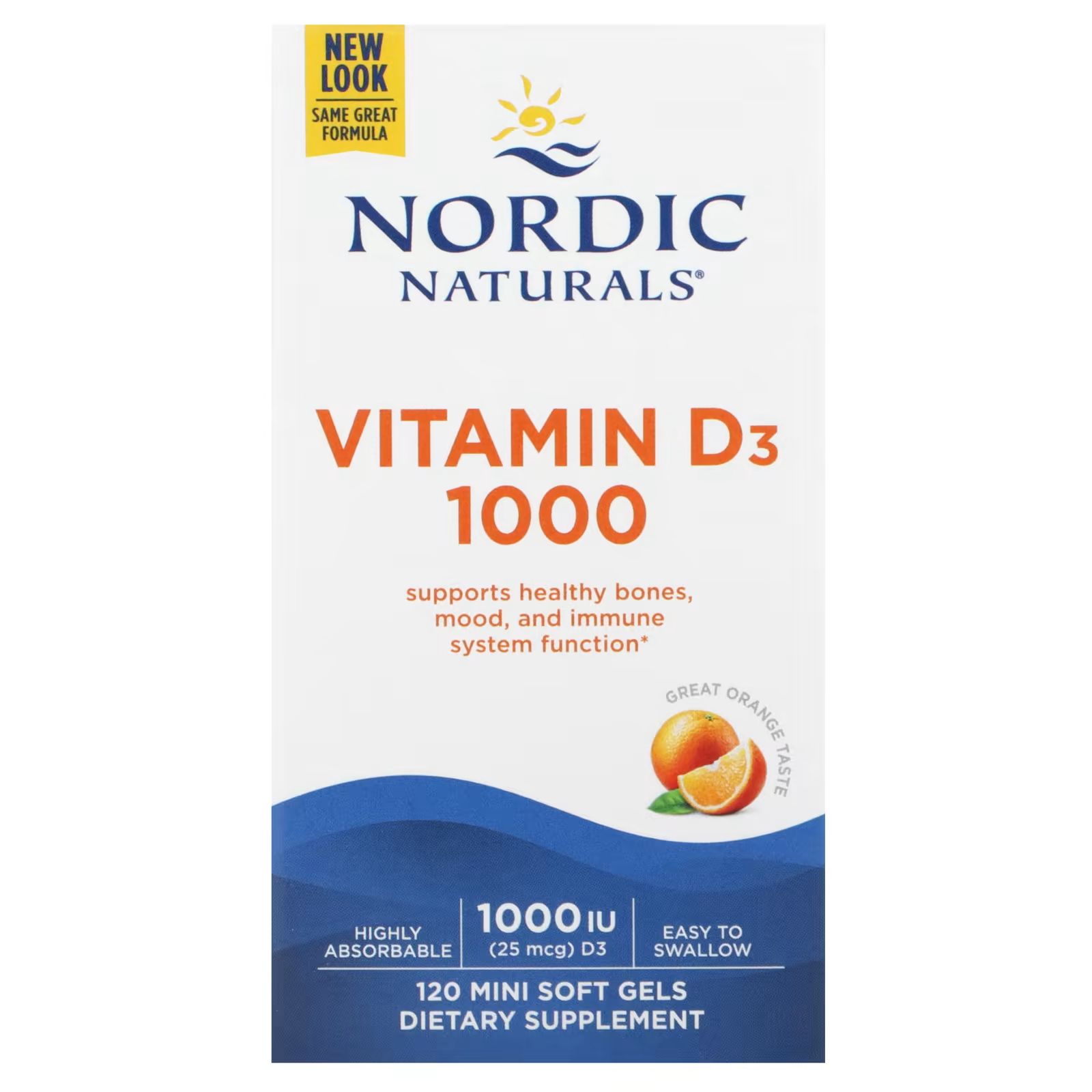 Nordic Naturals Витамин D3, 1000 апельсинов, 25 мкг (1000 МЕ), 120 мягких мини-желатиновых капсул