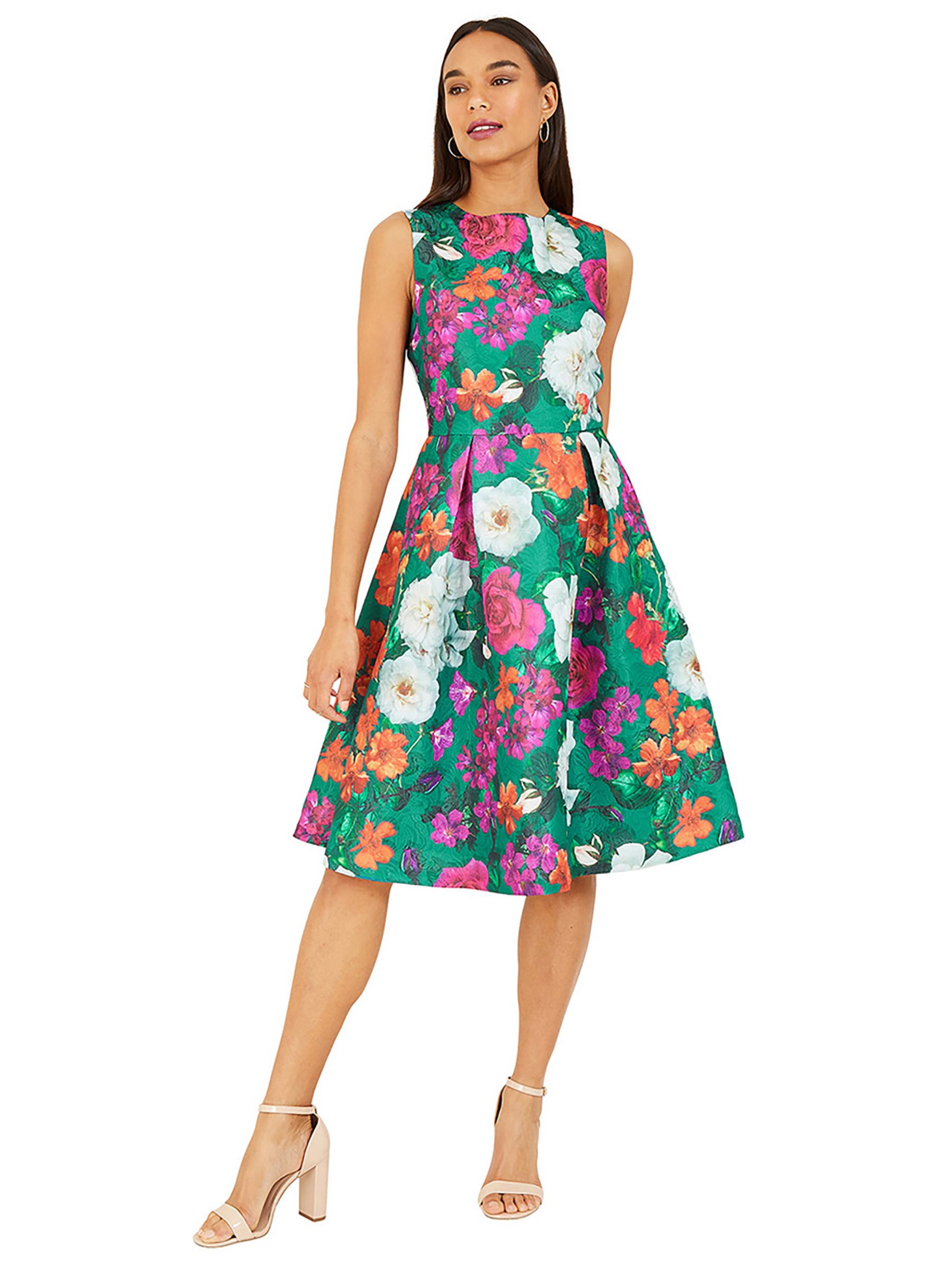 цена Расклешенное жаккардовое платье Yumi с цветочным принтом, зеленый/разноцветный