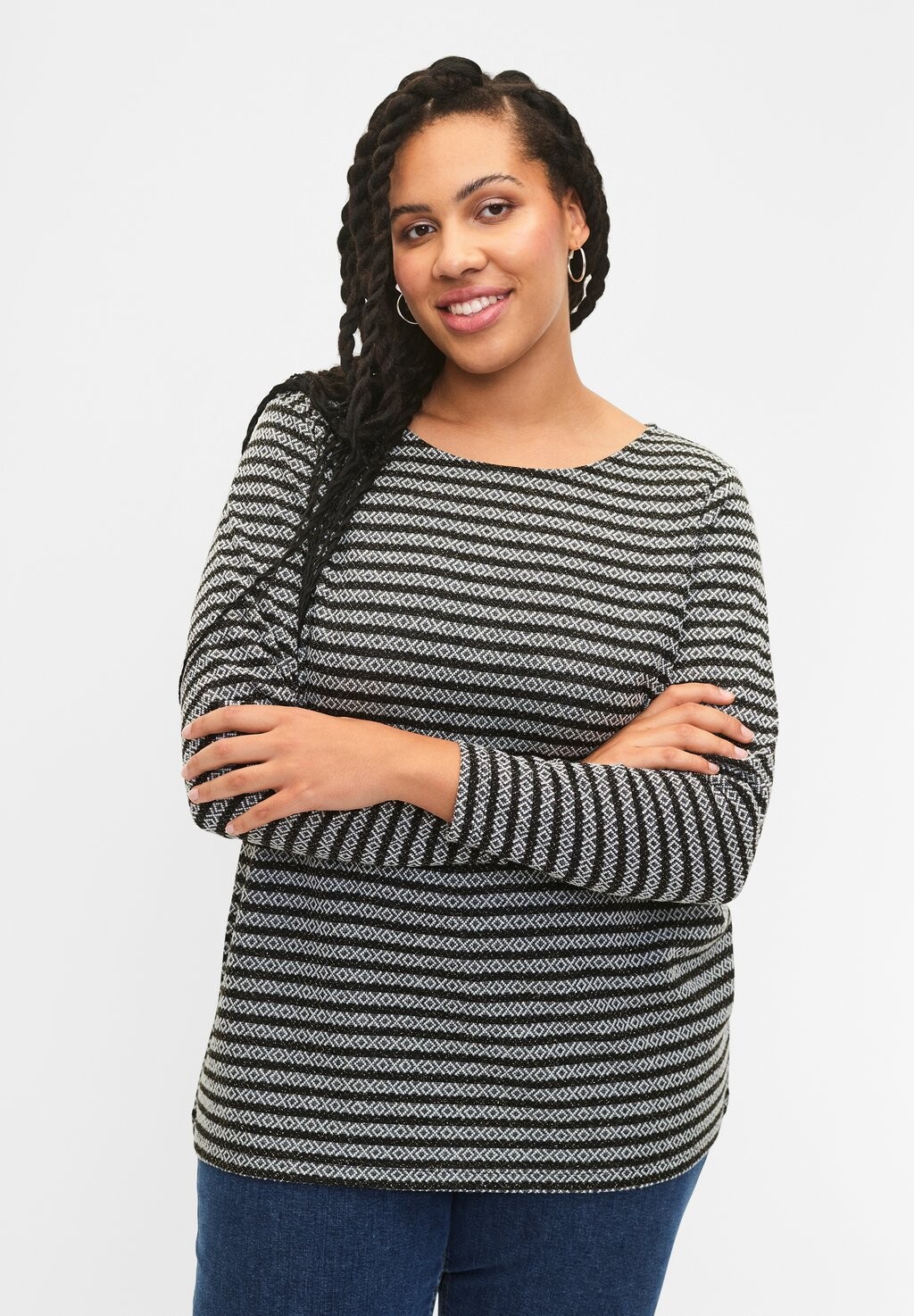 Блуза Zizzi КРУГЛЫЙ ВЫРЕЗ В ПОЛОСКУ, цвет black stripe туника short sleeved zizzi цвет black stripe