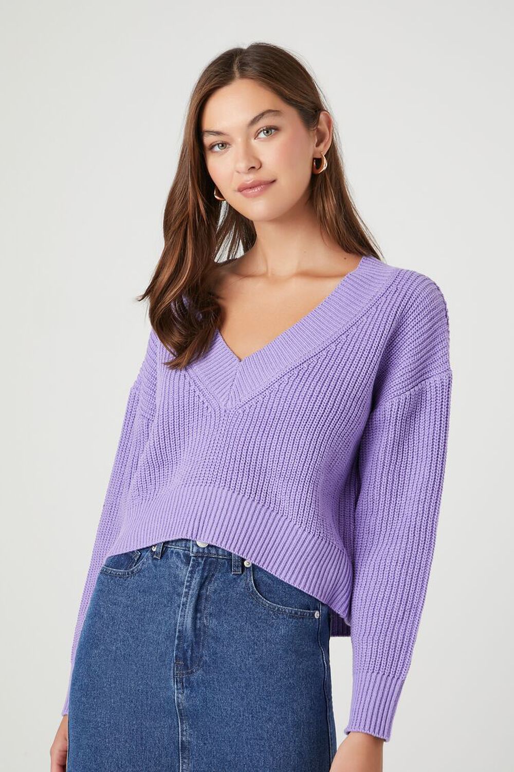 Укороченный свитер с заниженными рукавами Forever 21, виноградный