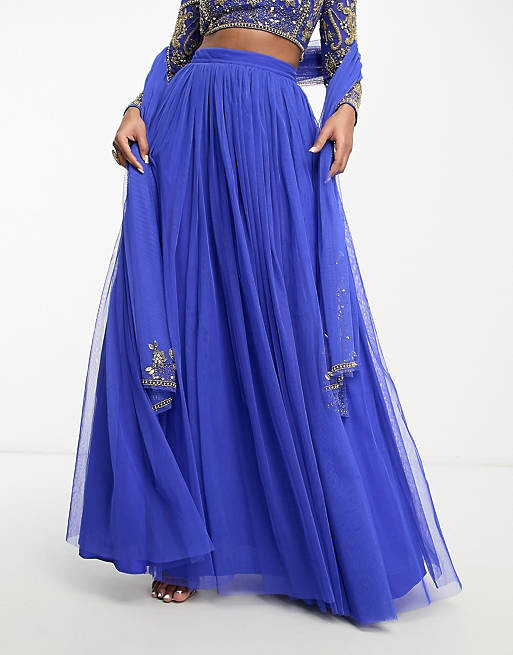 

Синяя сетчатая юбка макси lehenga ASOS DESIGN