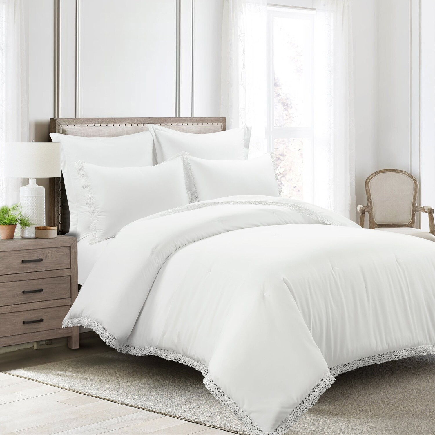 

Комплект из пяти одеял Rosalie Cottagecore с кружевной отделкой Lush Decor, цвет Pure White