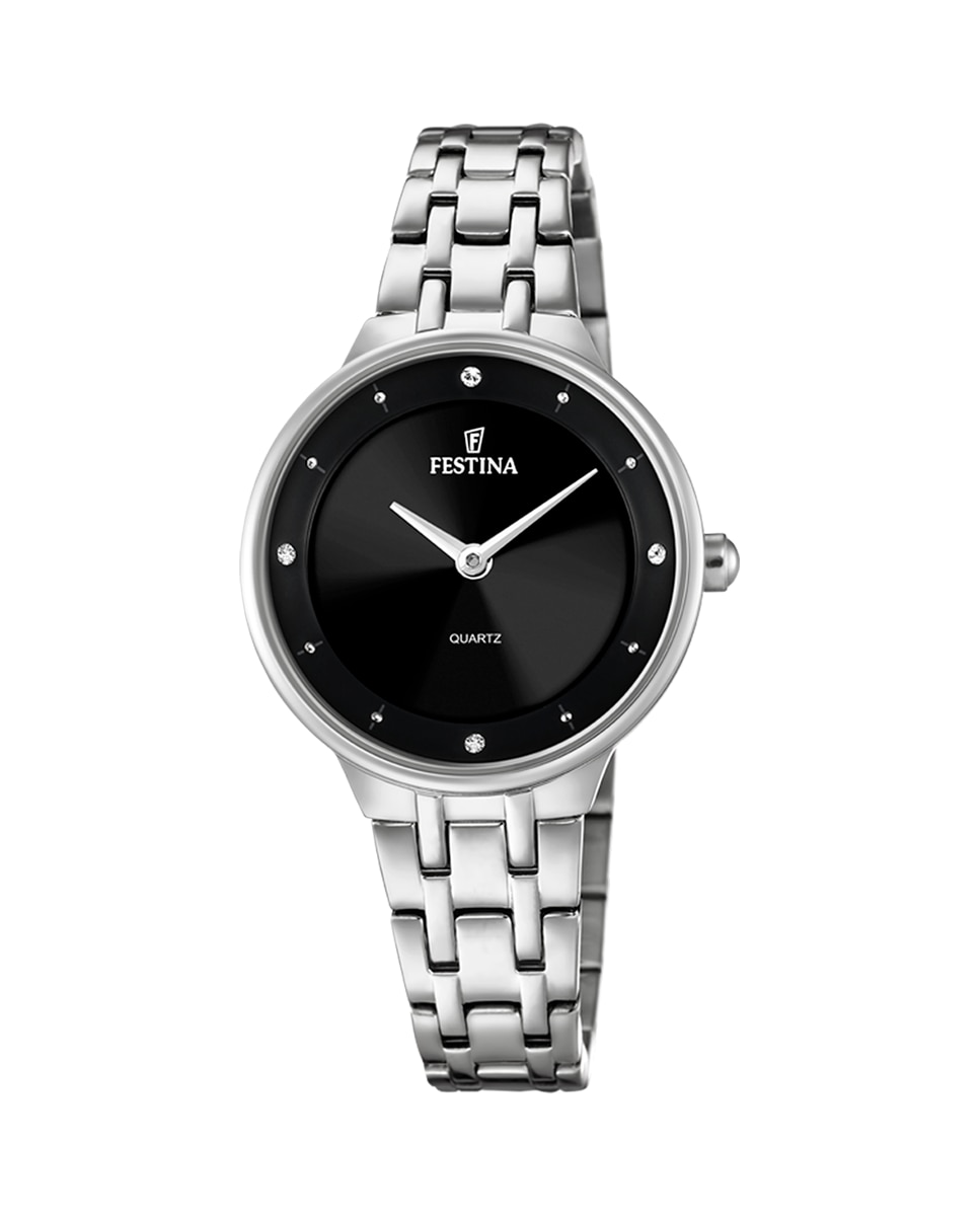 Женские часы F20600/4 Mademoiselle из стали с черным циферблатом Festina, серебро