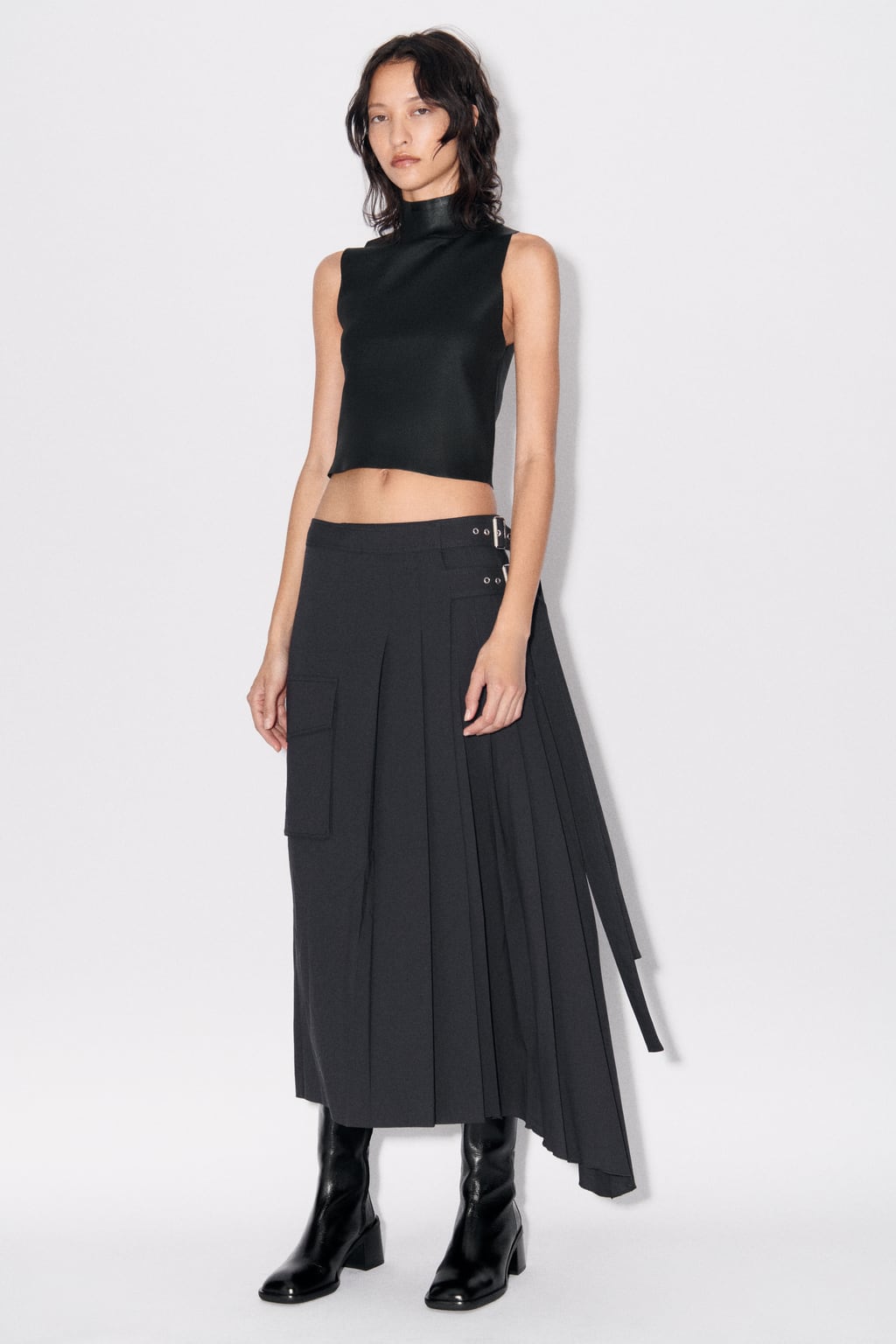 

Вязаный топ из фольги ZARA, черный