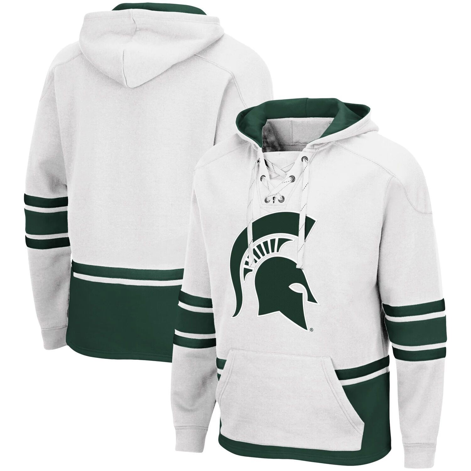 

Мужской белый пуловер с капюшоном Michigan State Spartans на шнуровке 3.0 Colosseum