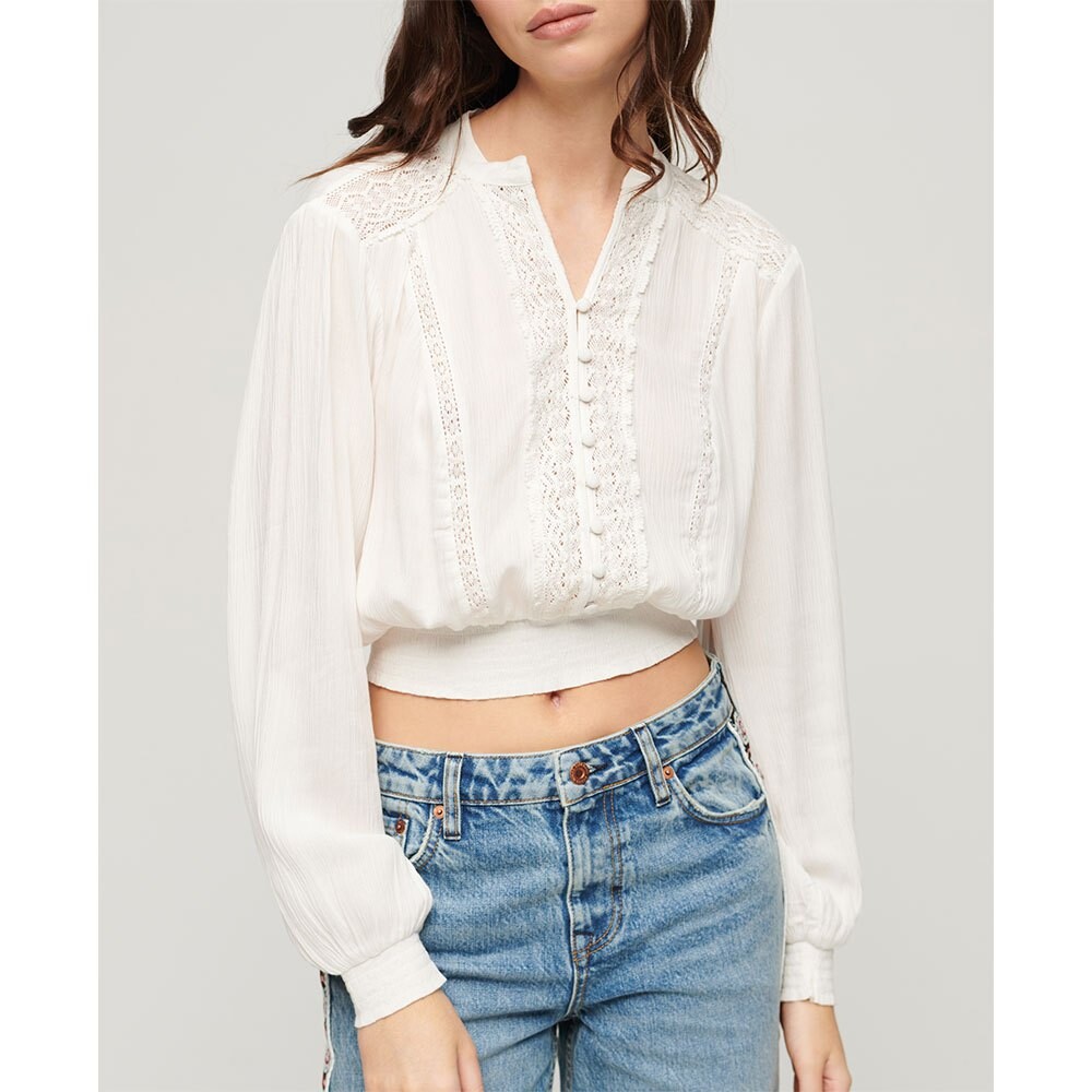 

Блуза Superdry Lace Trim Smocked, бежевый