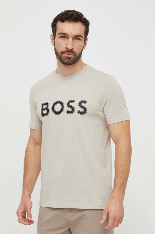 Хлопковая футболка Boss Green, бежевый