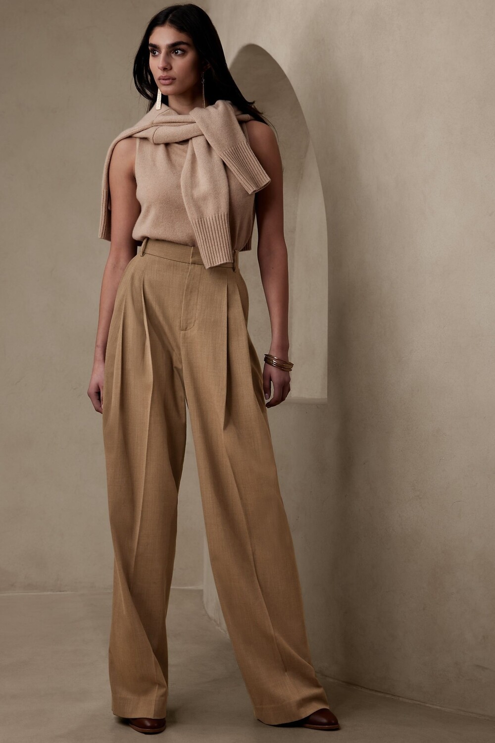 

Широкие брюки Siena из итальянской шерсти Banana Republic, коричневый