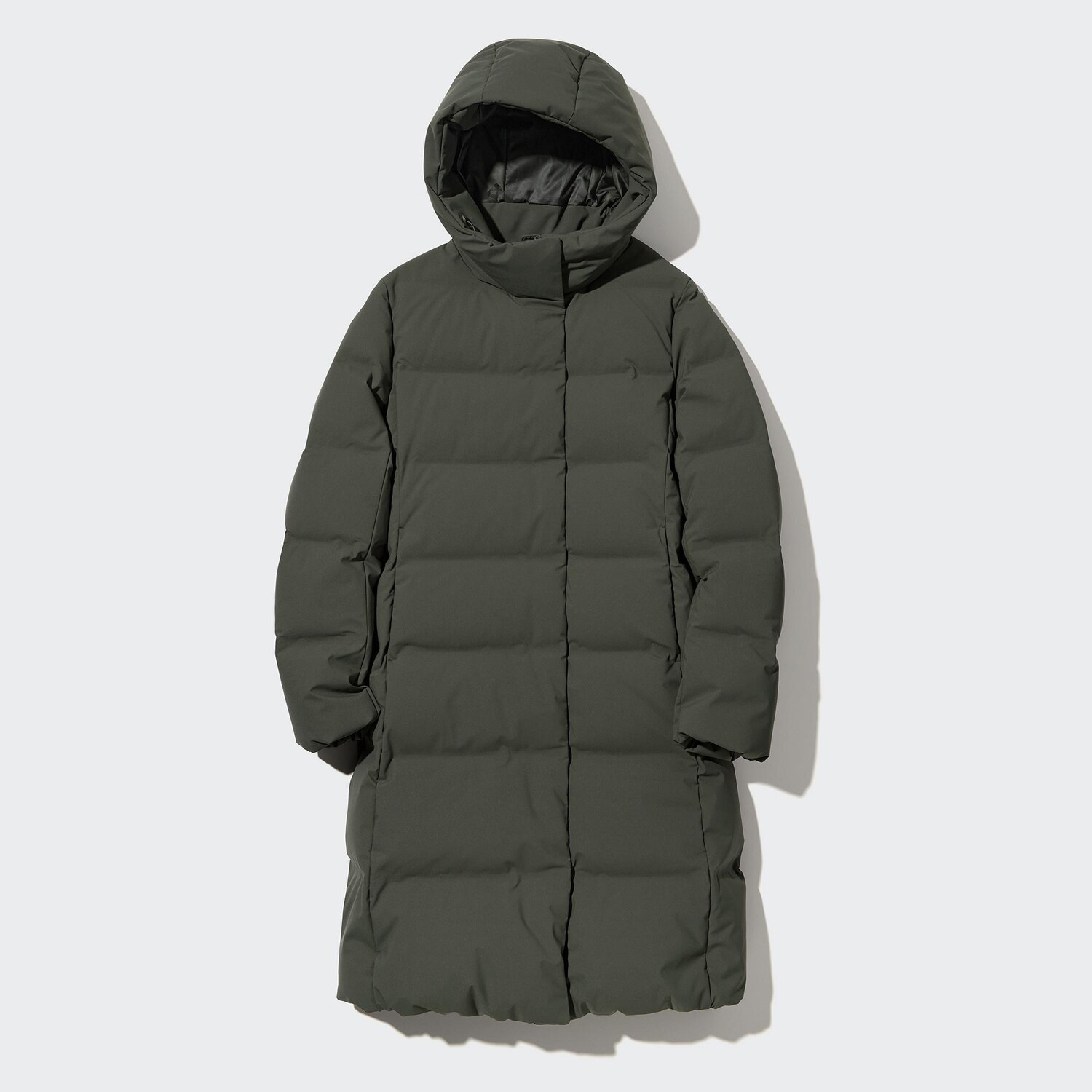 

Длинный бесшовный пуховик UNIQLO, темно-зеленый
