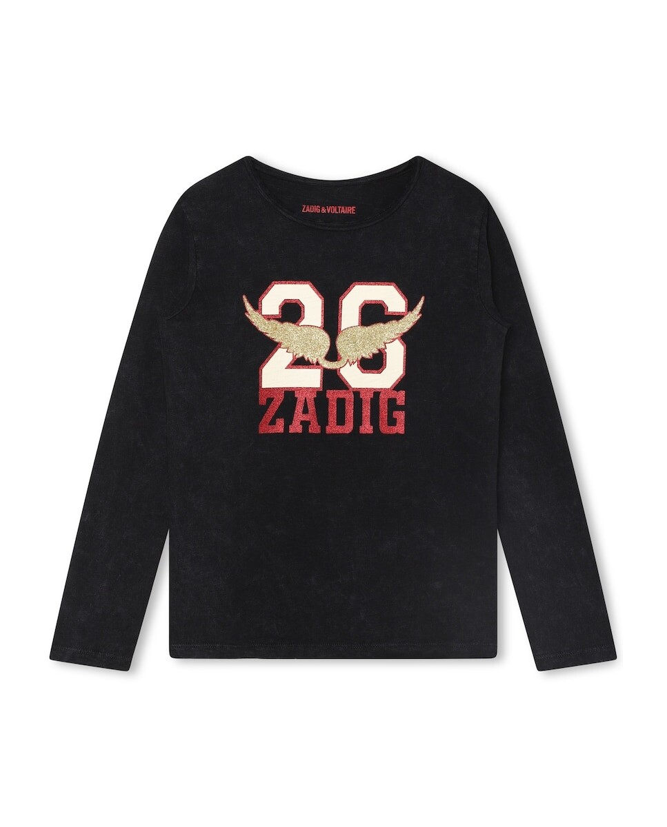 

Черная хлопковая футболка для девочки Zadig & Voltaire, черный