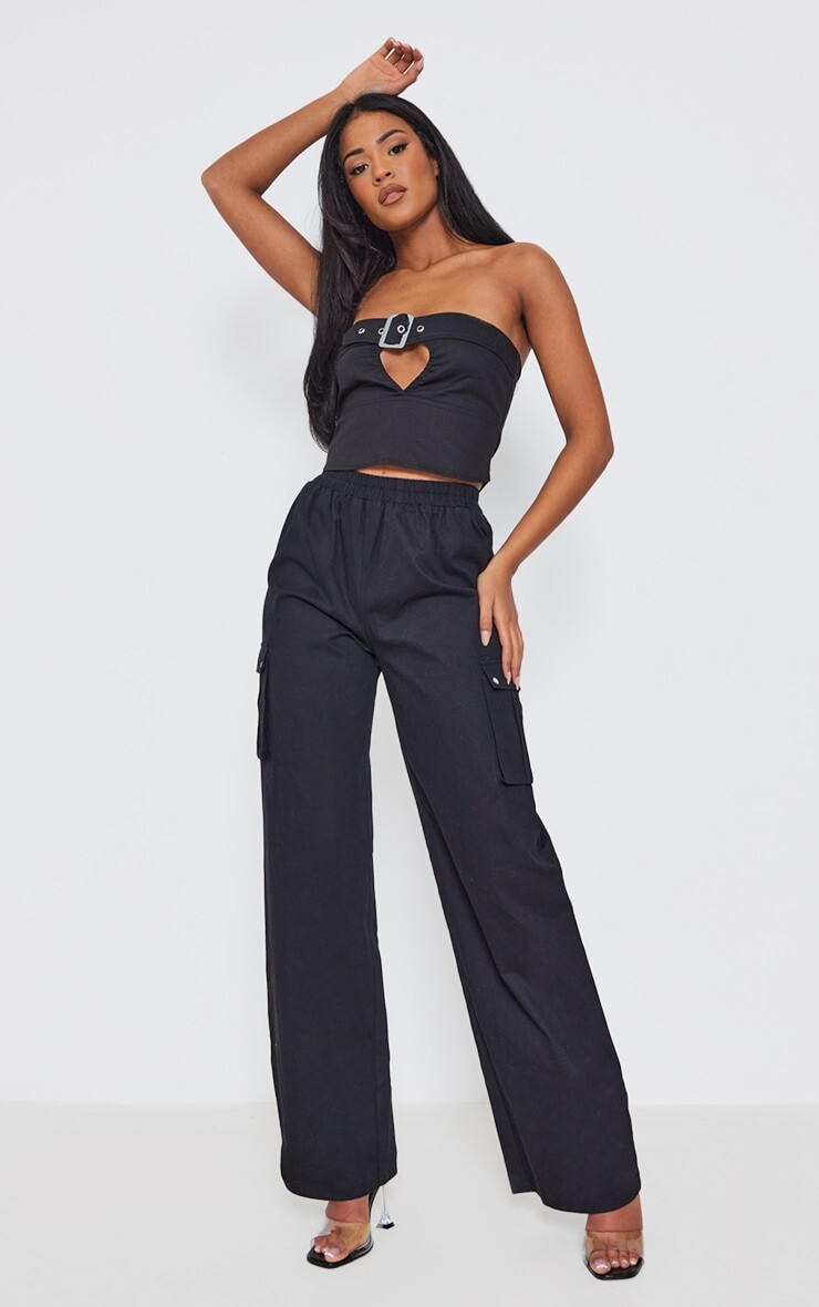 

PrettyLittleThing Высокие черные широкие брюки-карго с высокой талией