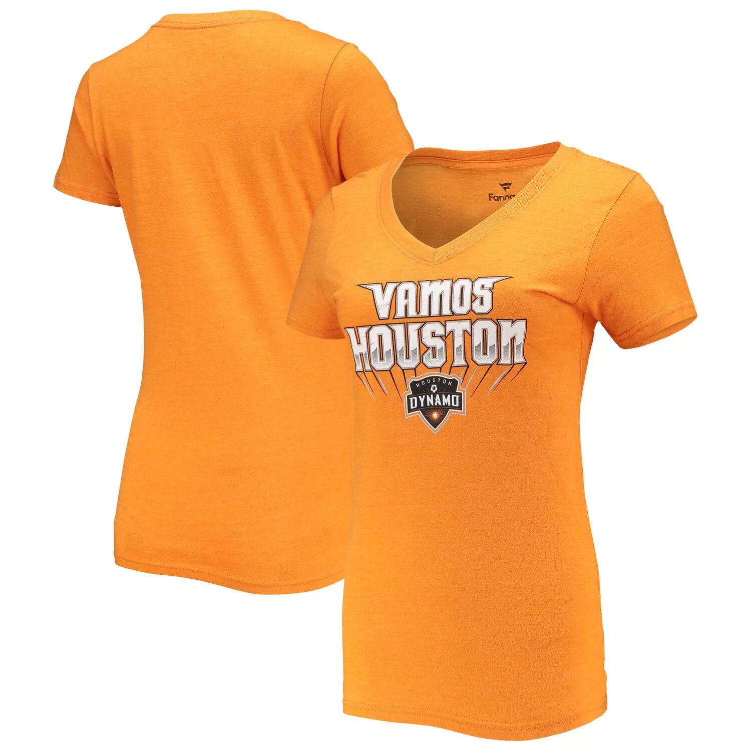 

Женская футболка Fanatics Orange Houston Dynamo FC Vamos Tri-Blend с v-образным вырезом Fanatics