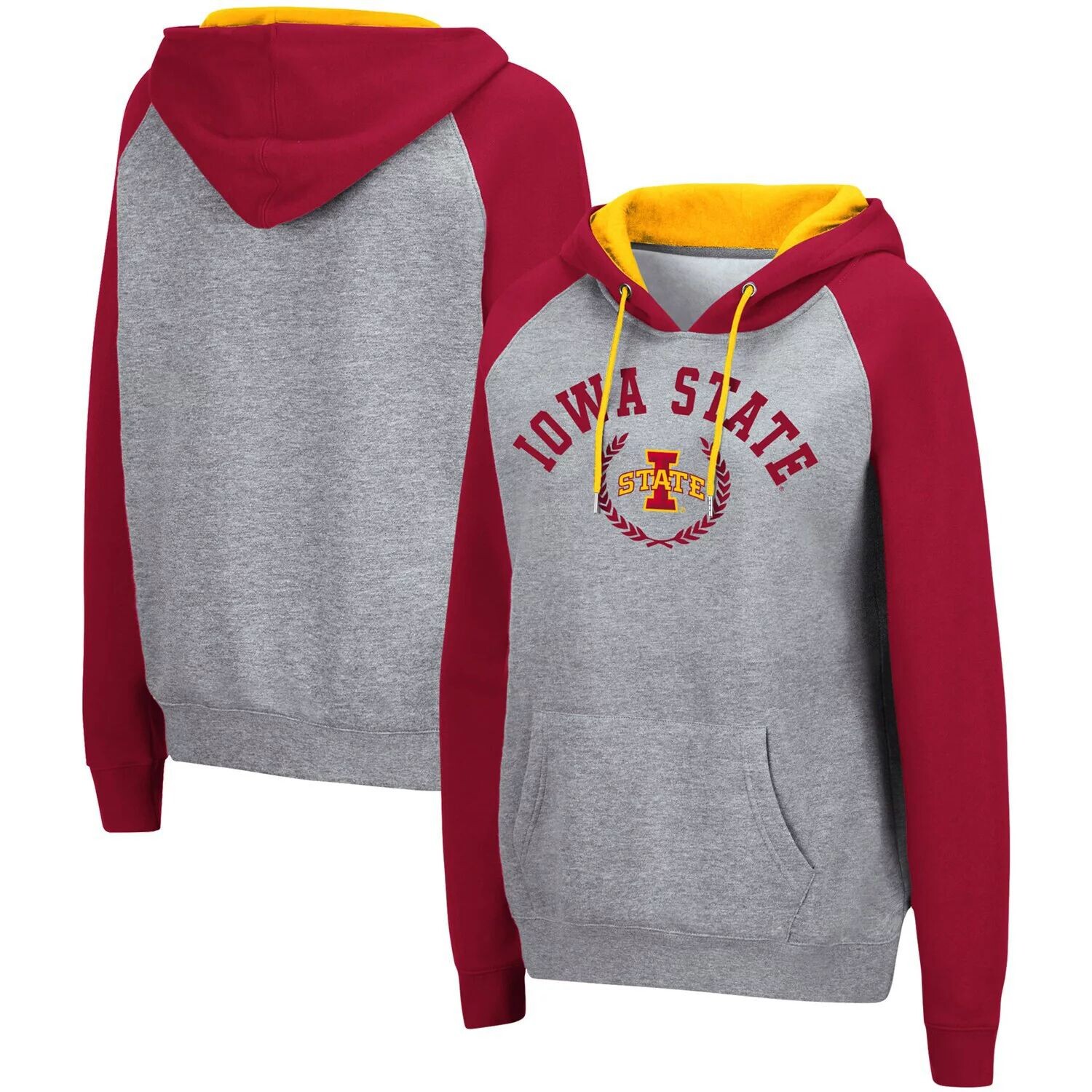 

Женская серая толстовка с капюшоном Colosseum Heathered Iowa State Cyclones и контрастным пуловером реглан Colosseum, Серый