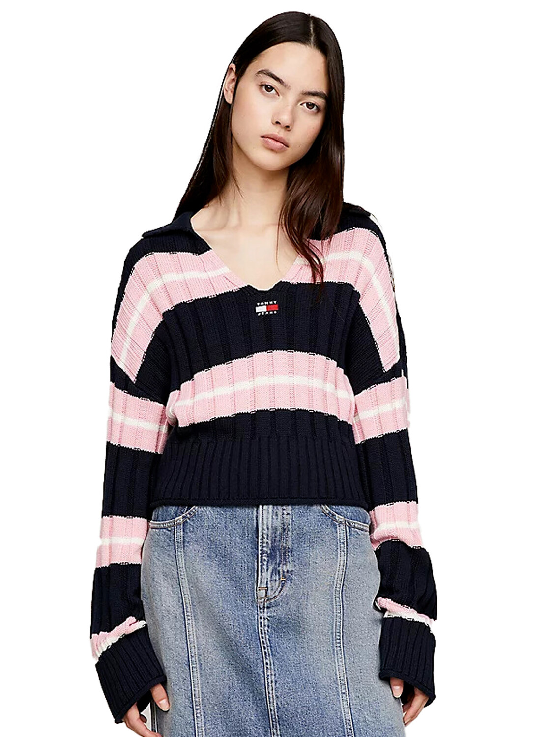

Свитер jeans maglioncino crop squadrato a righe Tommy, синий