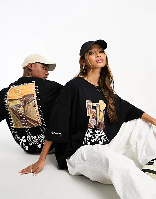 

Черная объемная футболка унисекс с принтом The Scream ASOS DESIGN, Черный