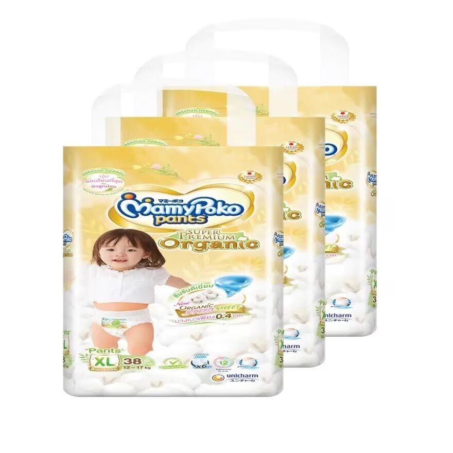 

Mamy Poko Брюки Super Premium Organic Size XL 38X3 Pack ผ้าอ้อมเด็ก, Gold