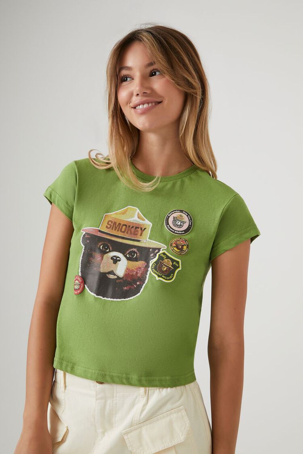 

Детская футболка с рисунком Smokey Bear Forever 21, зеленый