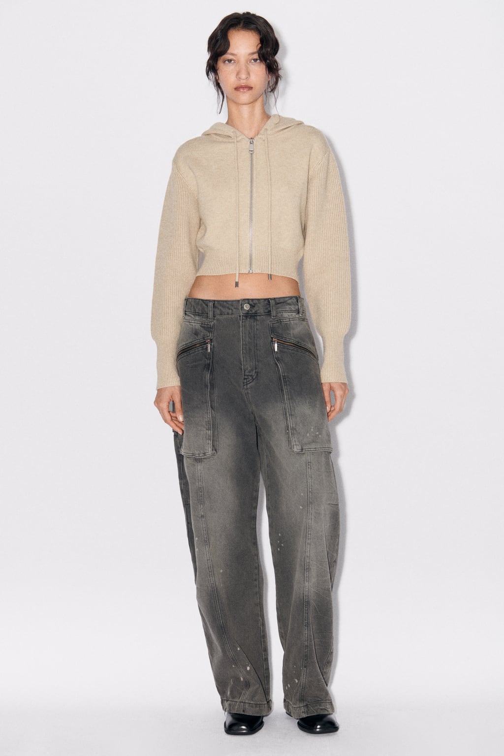 

Длинное трикотажное платье ZARA, песочный