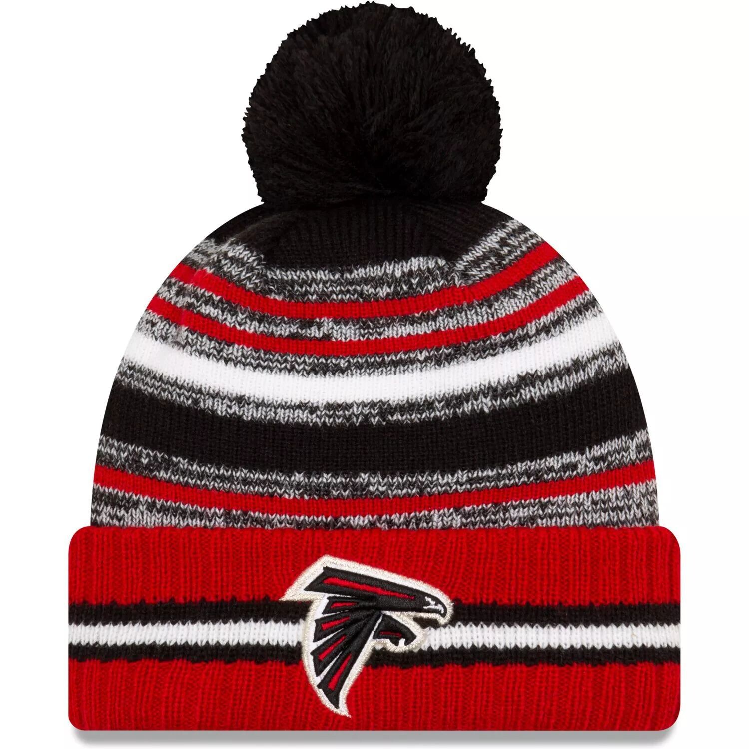 

Мужская черная/красная мужская вязаная шапка New Era Atlanta Falcons 2021 NFL Sideline Sport с помпонами и манжетами