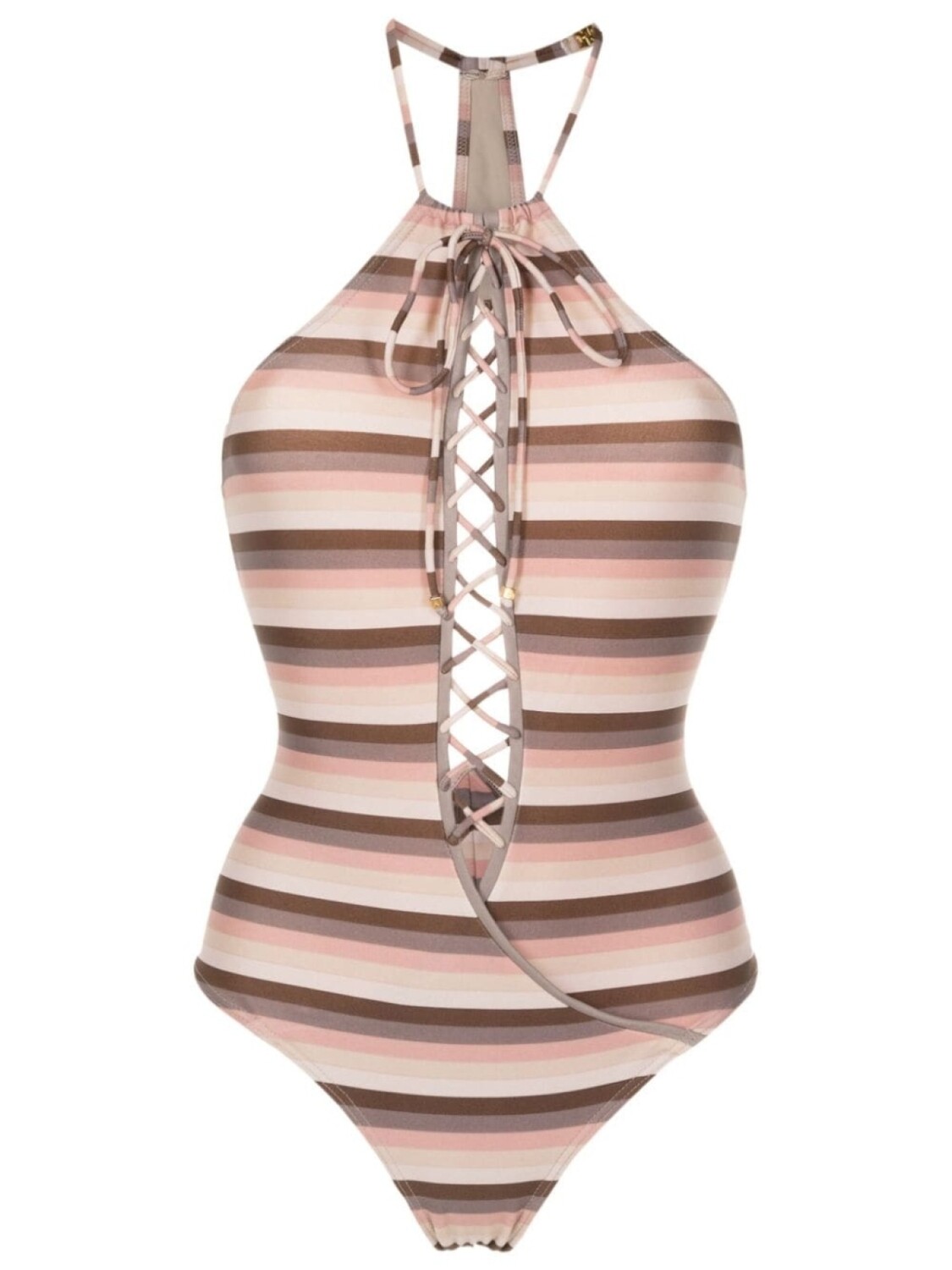 

Amir Slama striped lace-up swimsuit, нейтральный цвет