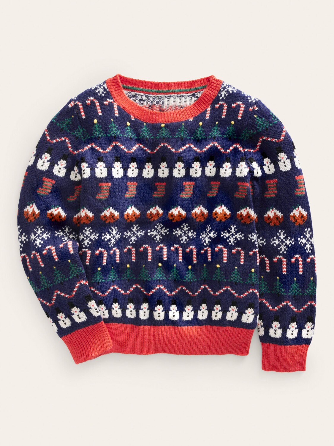 

Детский джемпер по всей рождественской тематике Fair Isle Mini Boden, колледж темно-синий