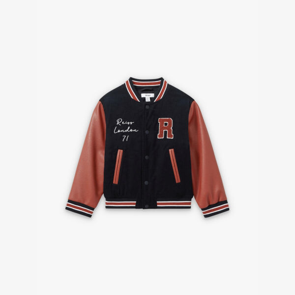 

Куртка-Бомбер из искусственной кожи и хлопка с вышитым логотипом Ward для детей 13–14 лет Reiss, синий