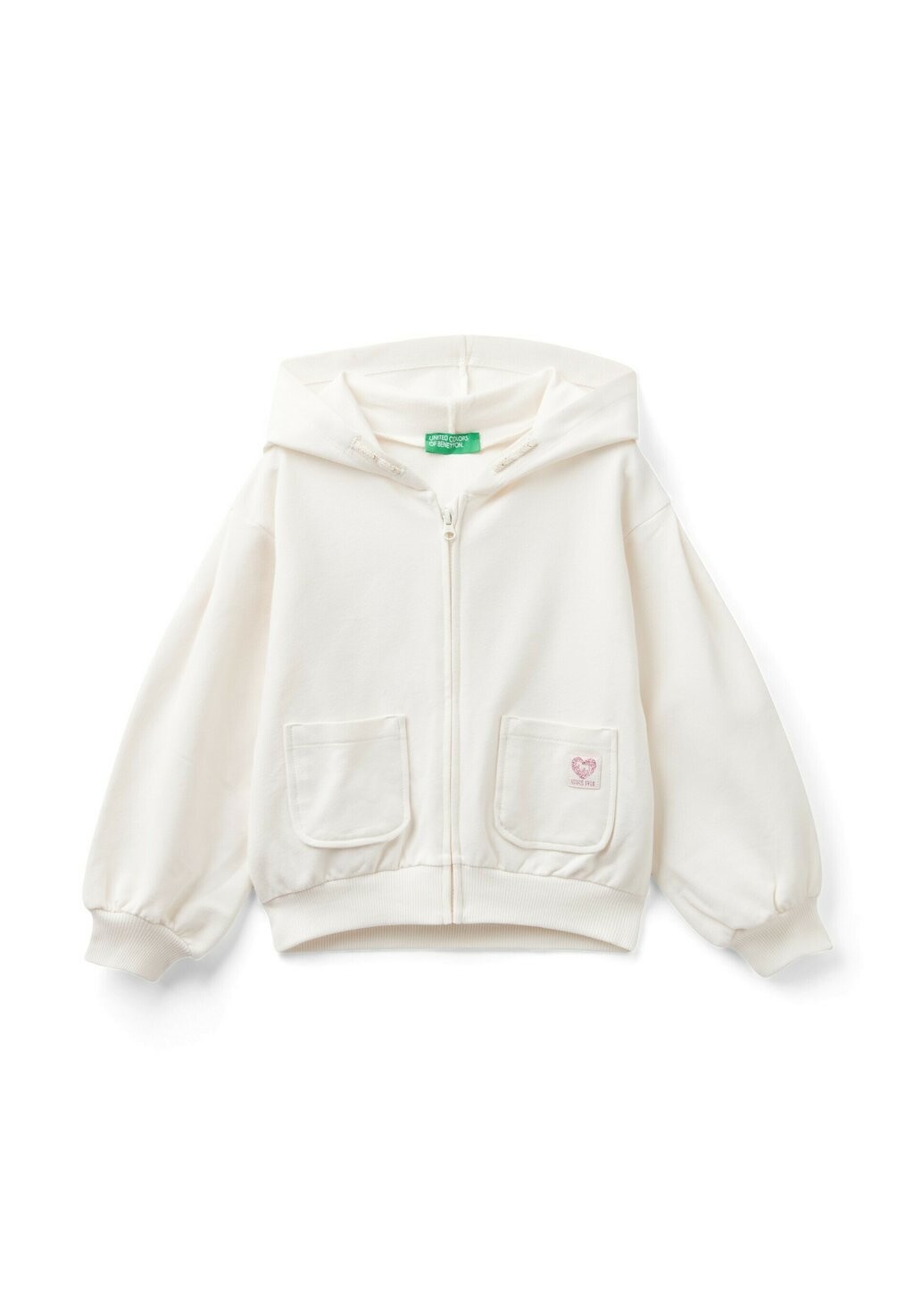 

Толстовка на молнии Hem And Cuffs Tape Fastened Box Pleat Sleeves Fashion Label Applied To Front Pockets United Colors of Benetton, белый